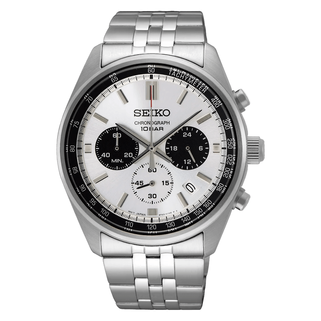 Seiko Chronograph SSB425P1 silver dial with black subdials on stainless steel bracelet