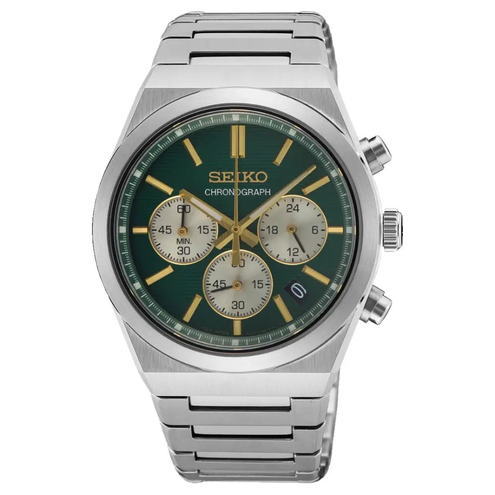 Seiko-Seiko SSB461P1 Quartz Chronograph Green Dial Stainless Steel Men's Watch-Wristbear-1
