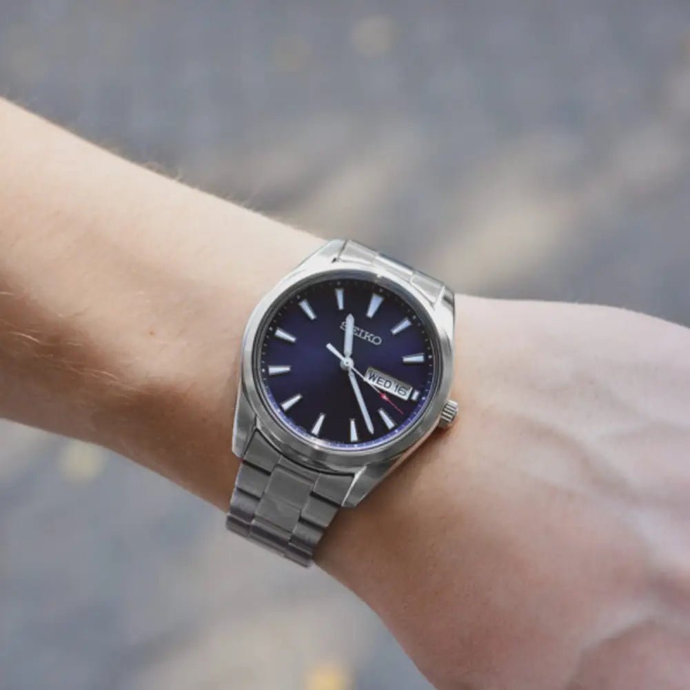 Seiko-Seiko SUR341P1 Quartz Blue Sunray Dial Stainless Steel Men's Watch-Wristbear-4