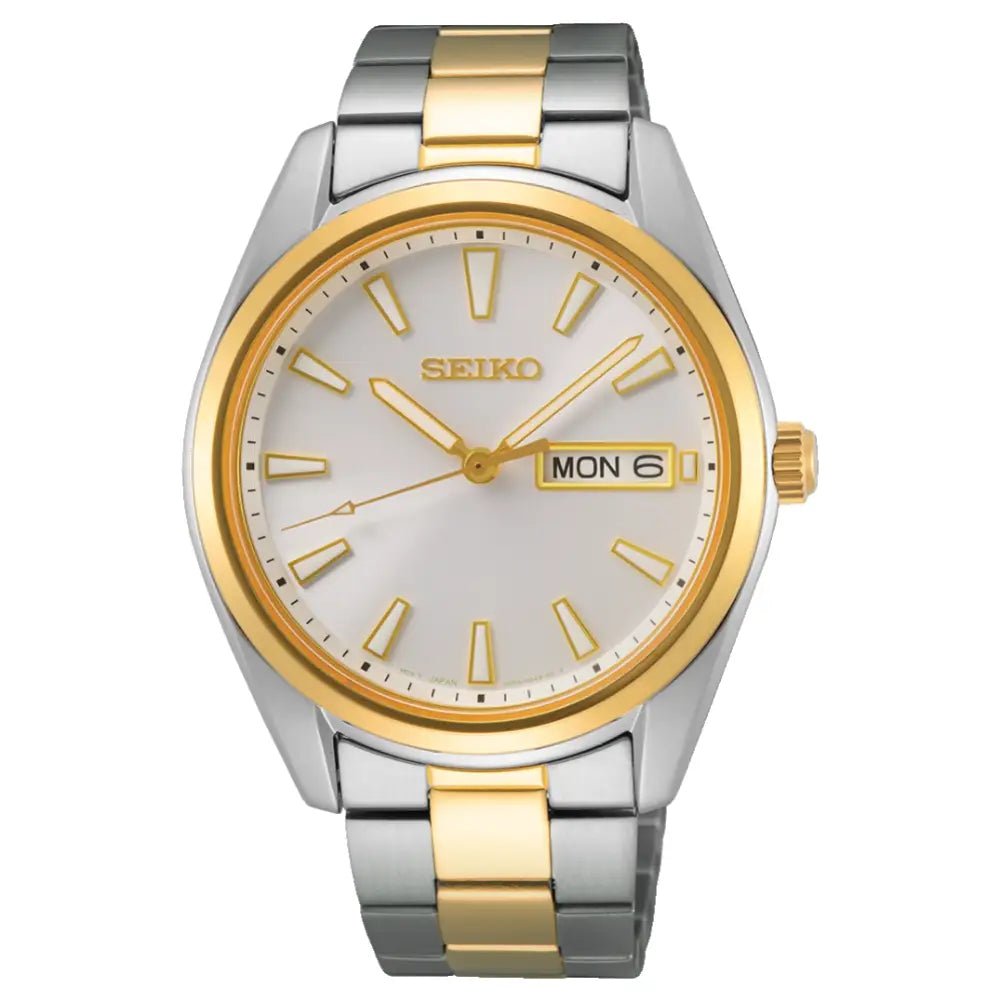 Seiko-Seiko SUR446P1 Quartz Silver Sunray Dial Two-Tone Stainless Steel Men's Watch-Wristbear-1