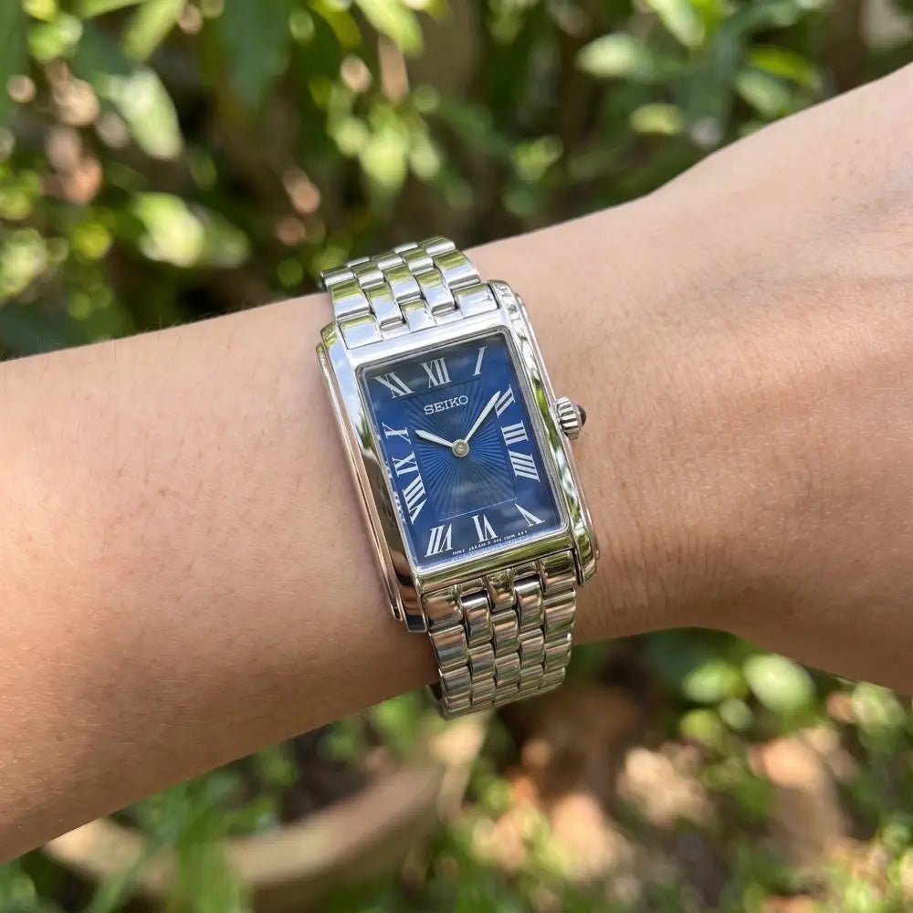 Seiko-Seiko SWR085P1 Women's Quartz Blue Roman Numeral Dial Stainless Steel Watch-Wristbear-2