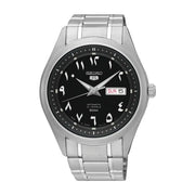 Seiko 5 SNKP21J1 automatic watch with black Arabic dial on stainless steel bracelet