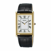 Seiko SWR104P1 tank-style quartz dress watch with leather strap