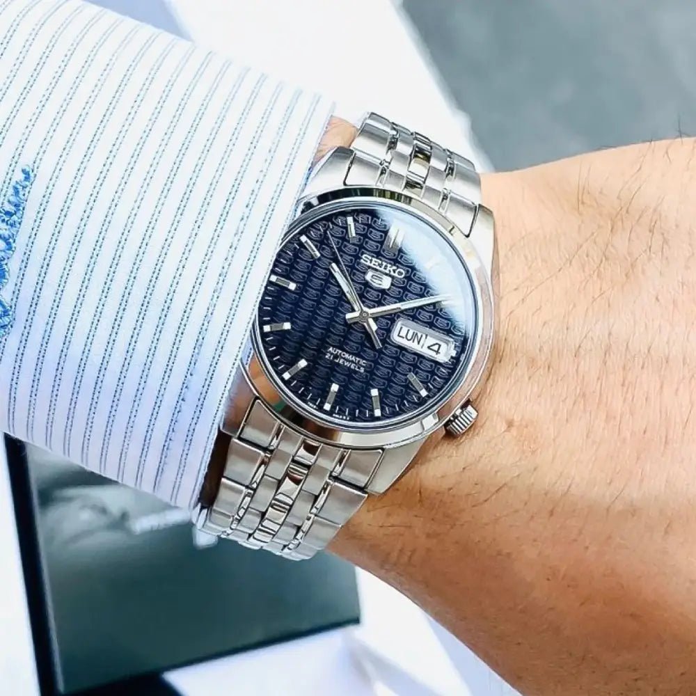 Seiko 5 SNK357K1 Automatic Blue Textured Dial Stainless Steel Men’s Watch - shop_name Seiko