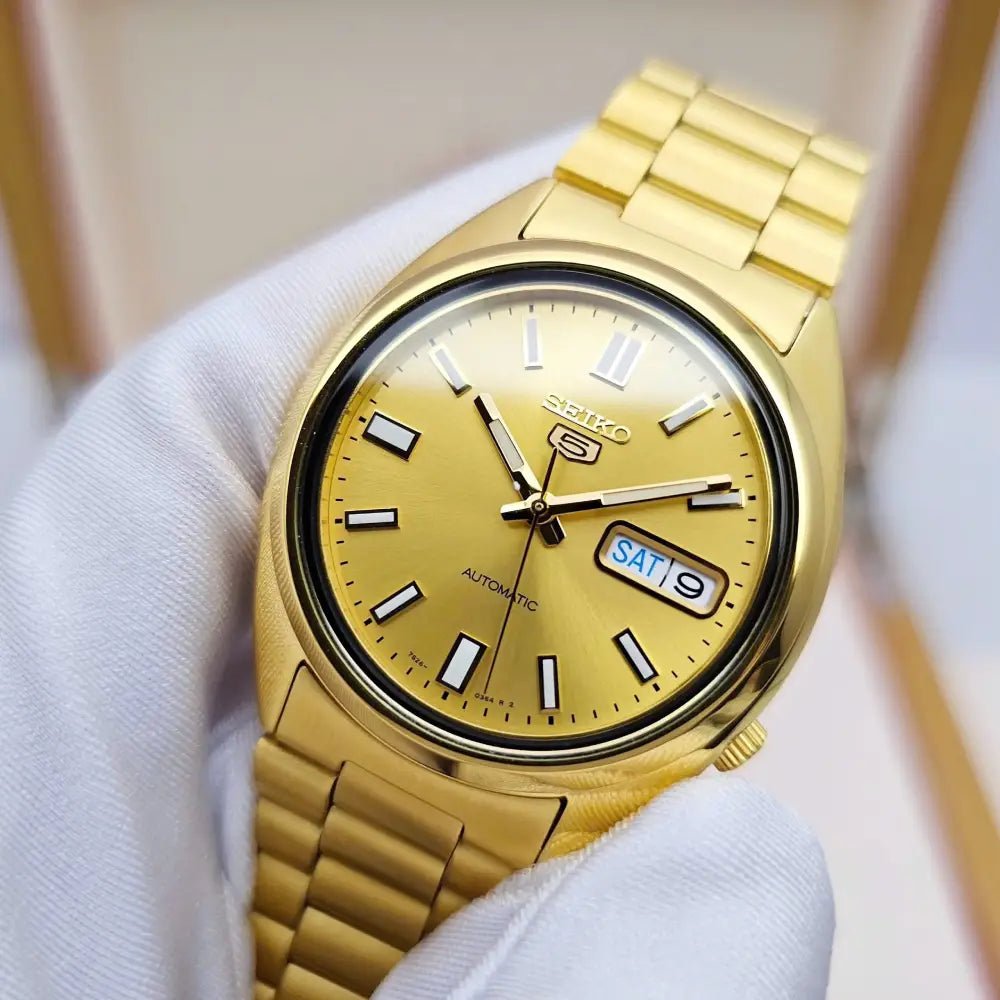 Seiko 5 SNXS80K1 Automatic Gold Dial Gold-Tone Stainless Steel Men’s Watch - shop_name SeikoSNXS80K1