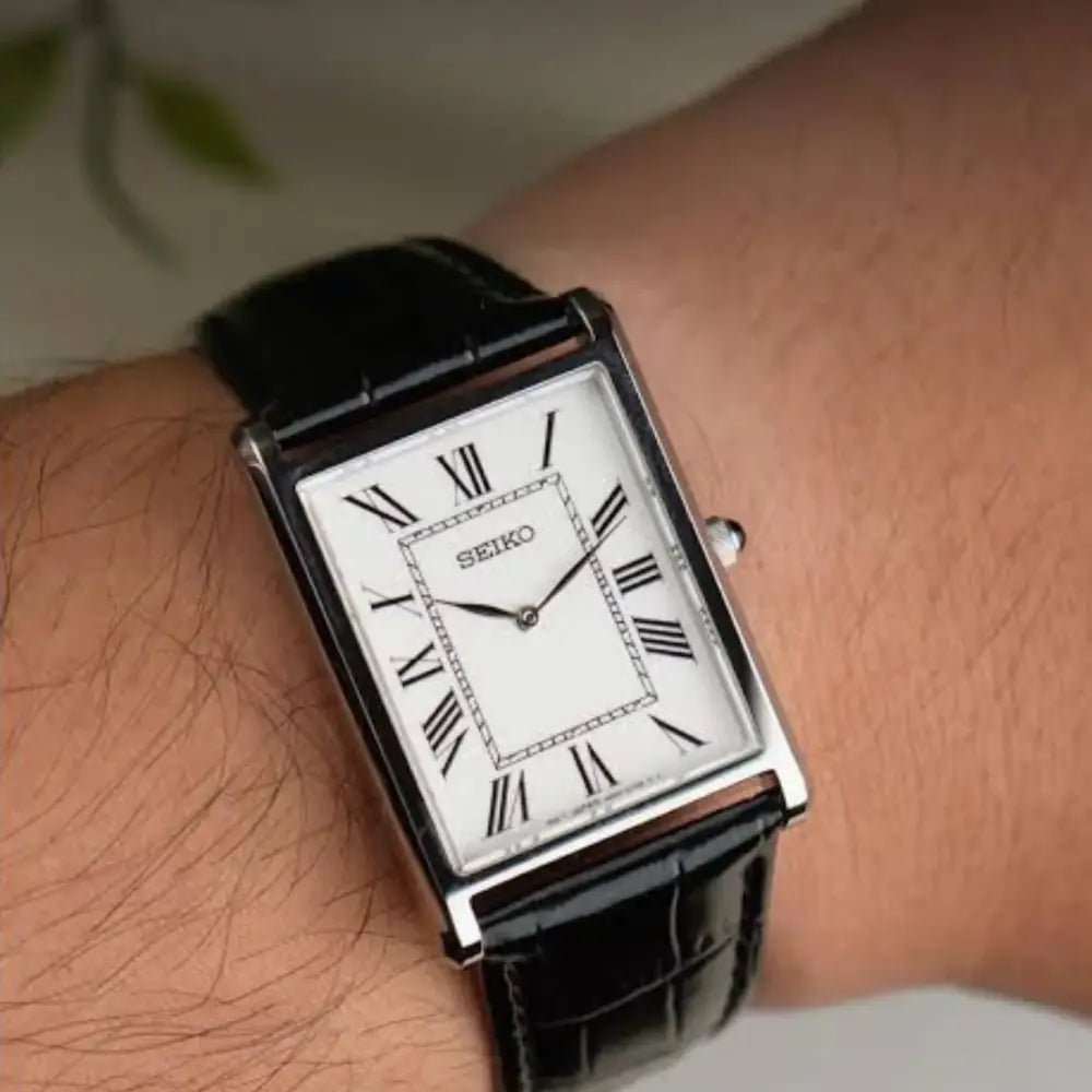 Seiko SWR103P1 Classic Tank-Style Quartz Dress Leather Strap Men's Watch - shop_name SeikoSWR103P1