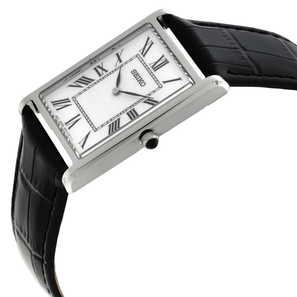 Seiko SWR103P1 Classic Tank-Style Quartz Dress Leather Strap Men's Watch - shop_name SeikoSWR103P1