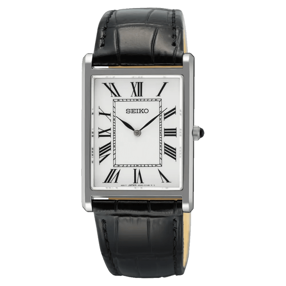 Seiko SWR103P1 Classic Tank-Style Quartz Dress Leather Strap Men's Watch - shop_name SeikoSWR103P1