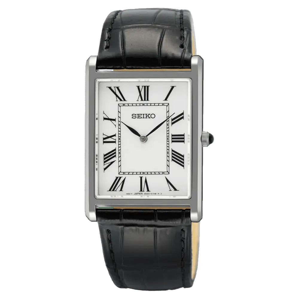 Seiko SWR103P1 Classic Tank-Style Quartz Dress Leather Strap Men's Watch - shop_name SeikoSWR103P1