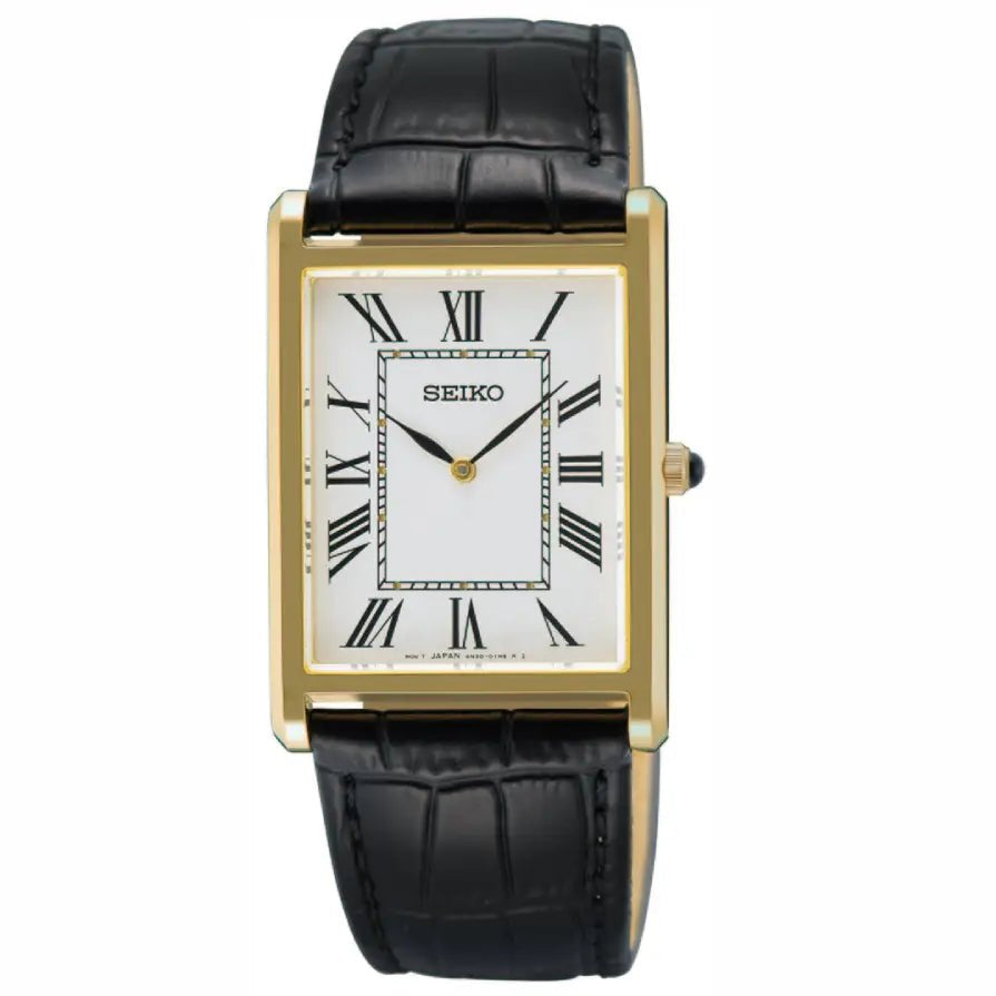 Seiko SWR104P1 Classic Tank-Style Quartz Dress Leather Strap Men's Watch - shop_name SeikoSWR104P1