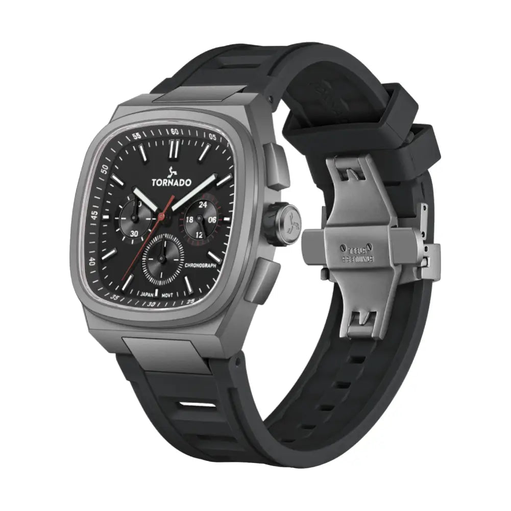 Tornado-TORNADO Aristocrate T26102-XRBB Chronograph Quartz Black Dial Black Rubber Strap Men's Watch-Wristbear-3