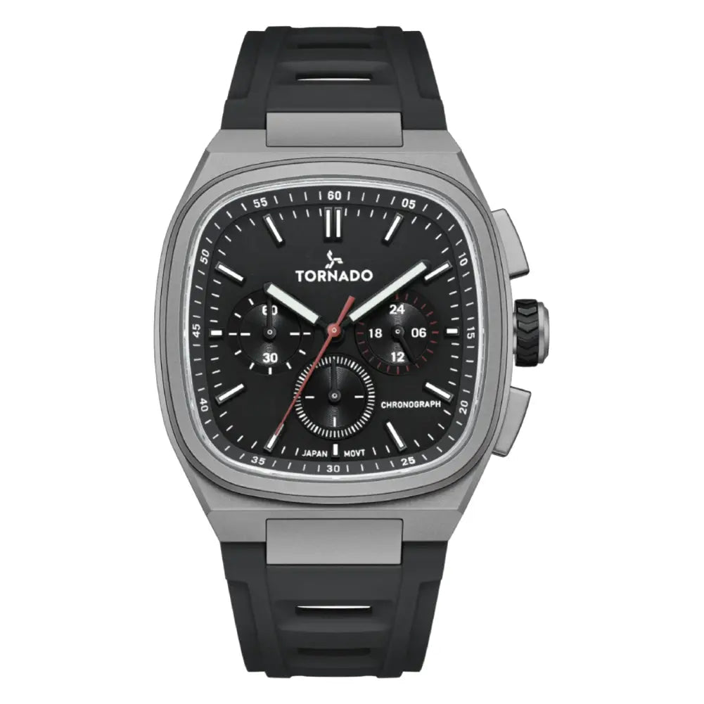 Tornado-TORNADO Aristocrate T26102-XRBB Chronograph Quartz Black Dial Black Rubber Strap Men's Watch-Wristbear-1