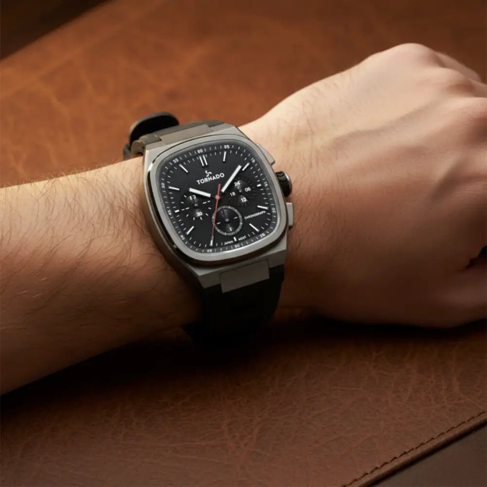 Tornado-TORNADO Aristocrate T26102-XRBB Chronograph Quartz Black Dial Black Rubber Strap Men's Watch-Wristbear-2