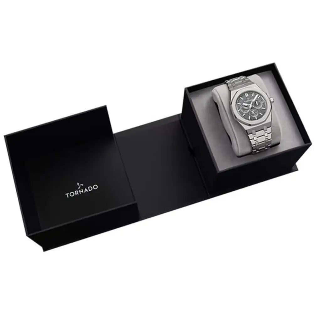 Tornado-TORNADO Aurora Nova T23104-SBSX Multi-Function Quartz Grey Dial Stainless Steel Bracelet Men's Watch-Wristbear-3