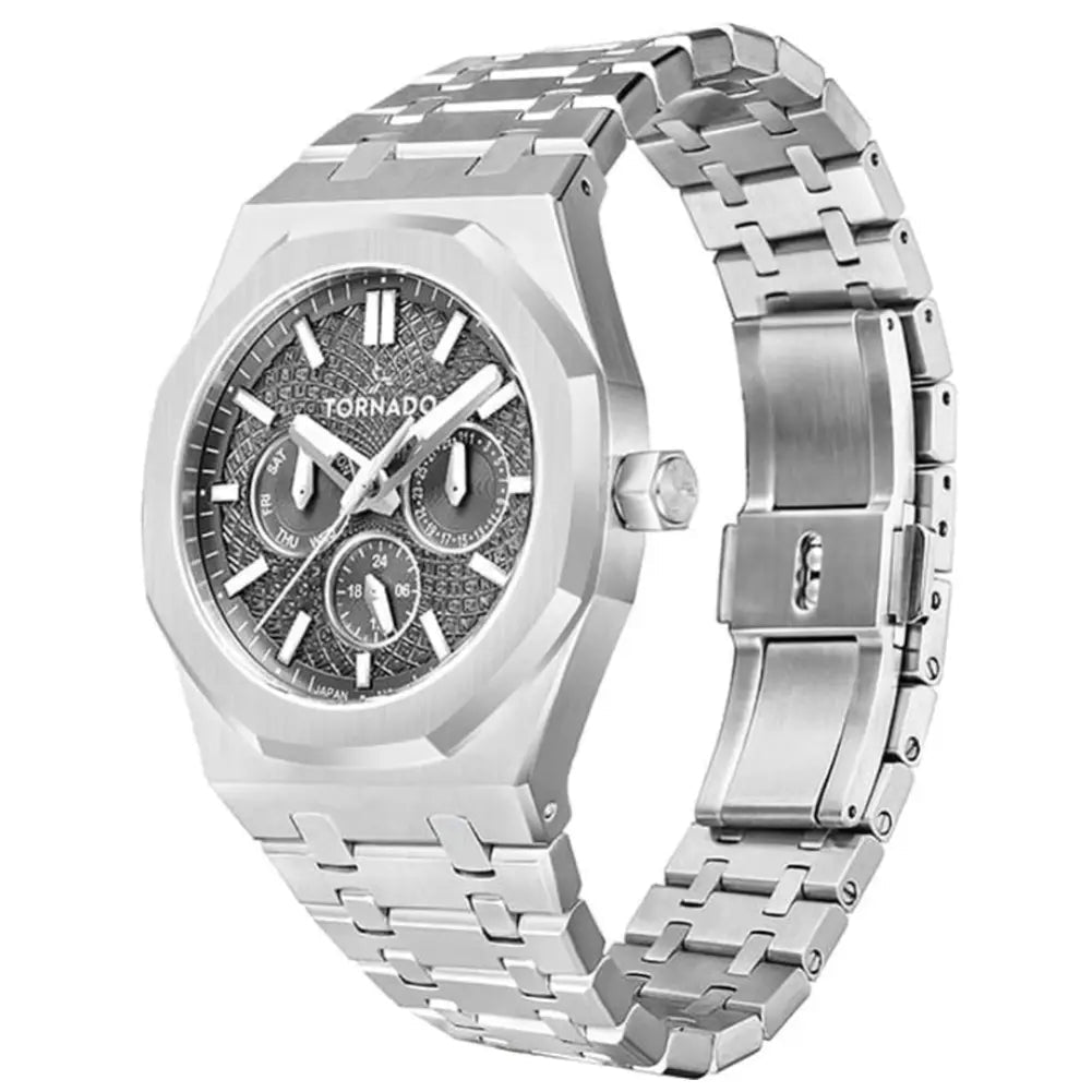 Tornado-TORNADO Aurora Nova T23104-SBSX Multi-Function Quartz Grey Dial Stainless Steel Bracelet Men's Watch-Wristbear-2