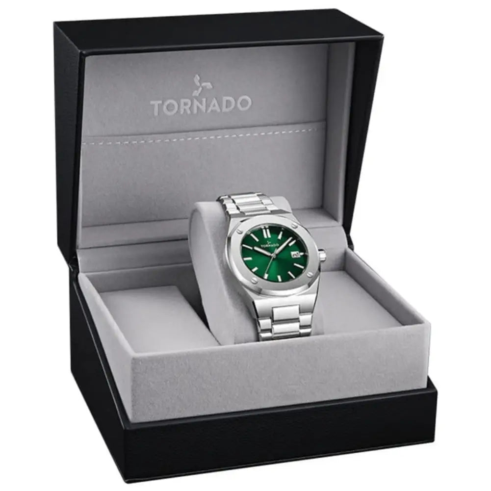 Tornado-TORNADO Aurora Twilight T23003-SBSH Analog Quartz Green Dial Stainless Steel Bracelet Men's Watch-Wristbear-5