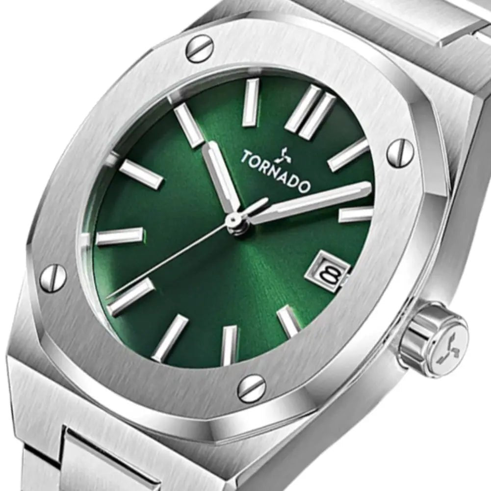 Tornado-TORNADO Aurora Twilight T23003-SBSH Analog Quartz Green Dial Stainless Steel Bracelet Men's Watch-Wristbear-4
