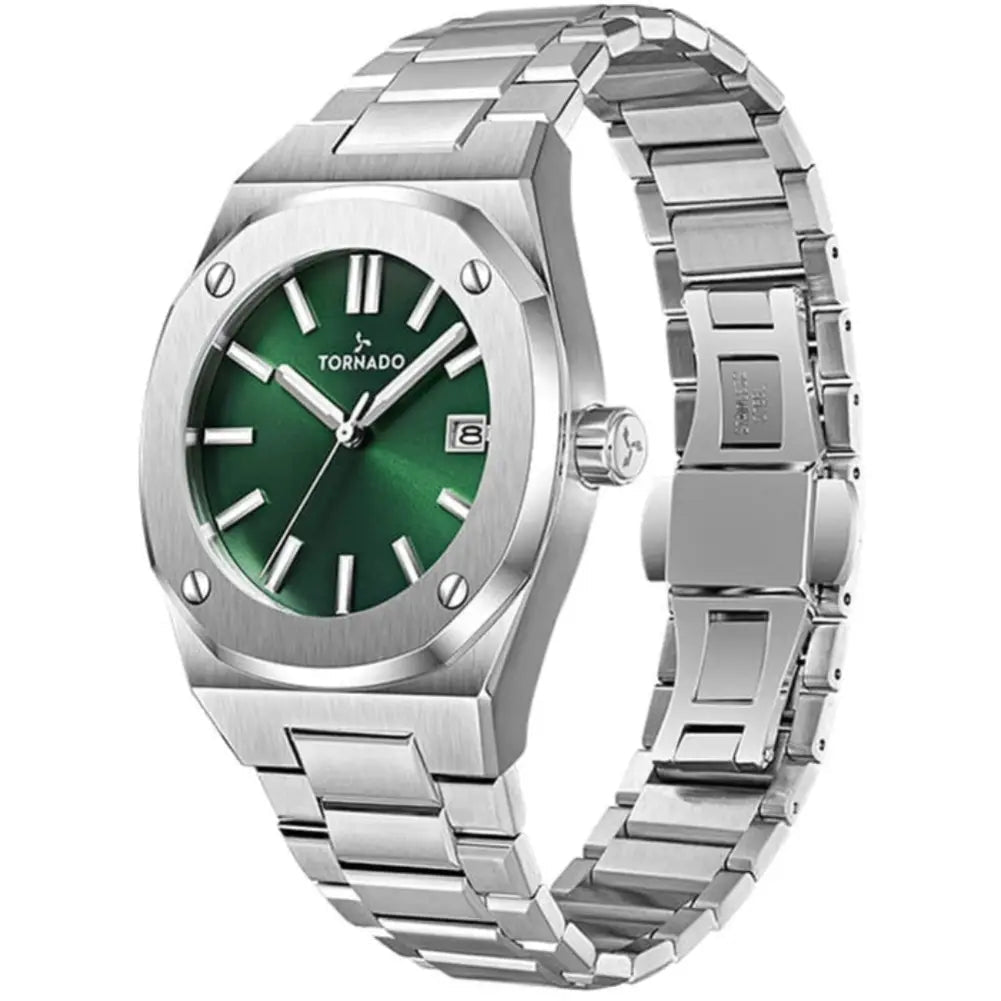 Tornado-TORNADO Aurora Twilight T23003-SBSH Analog Quartz Green Dial Stainless Steel Bracelet Men's Watch-Wristbear-3