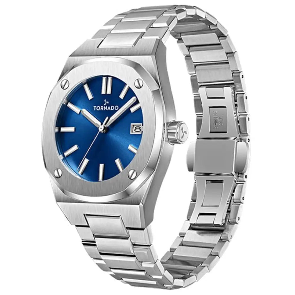 Tornado-TORNADO Aurora Twilight T23003-SBSN Analog Quartz Blue Dial Stainless Steel Bracelet Men's Watch-Wristbear-4