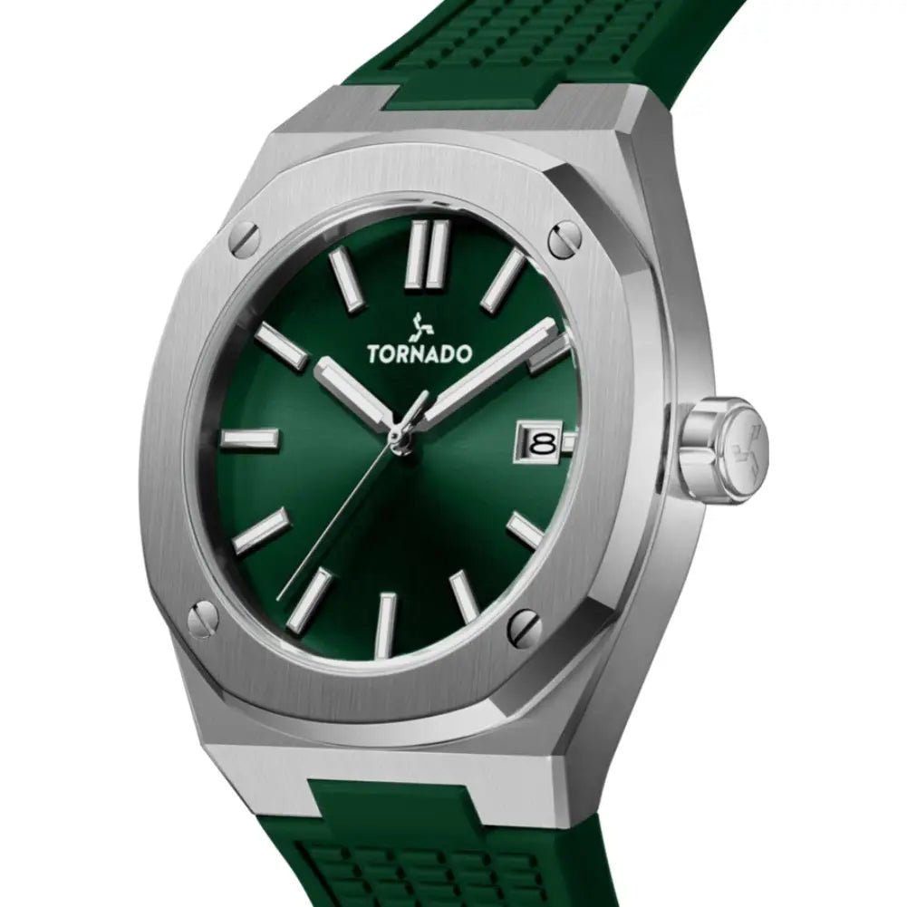 Tornado-TORNADO Aurora Twilight T23003-SSHH Analog Quartz Green Dial Silicone Strap Men's Watch-Wristbear-4
