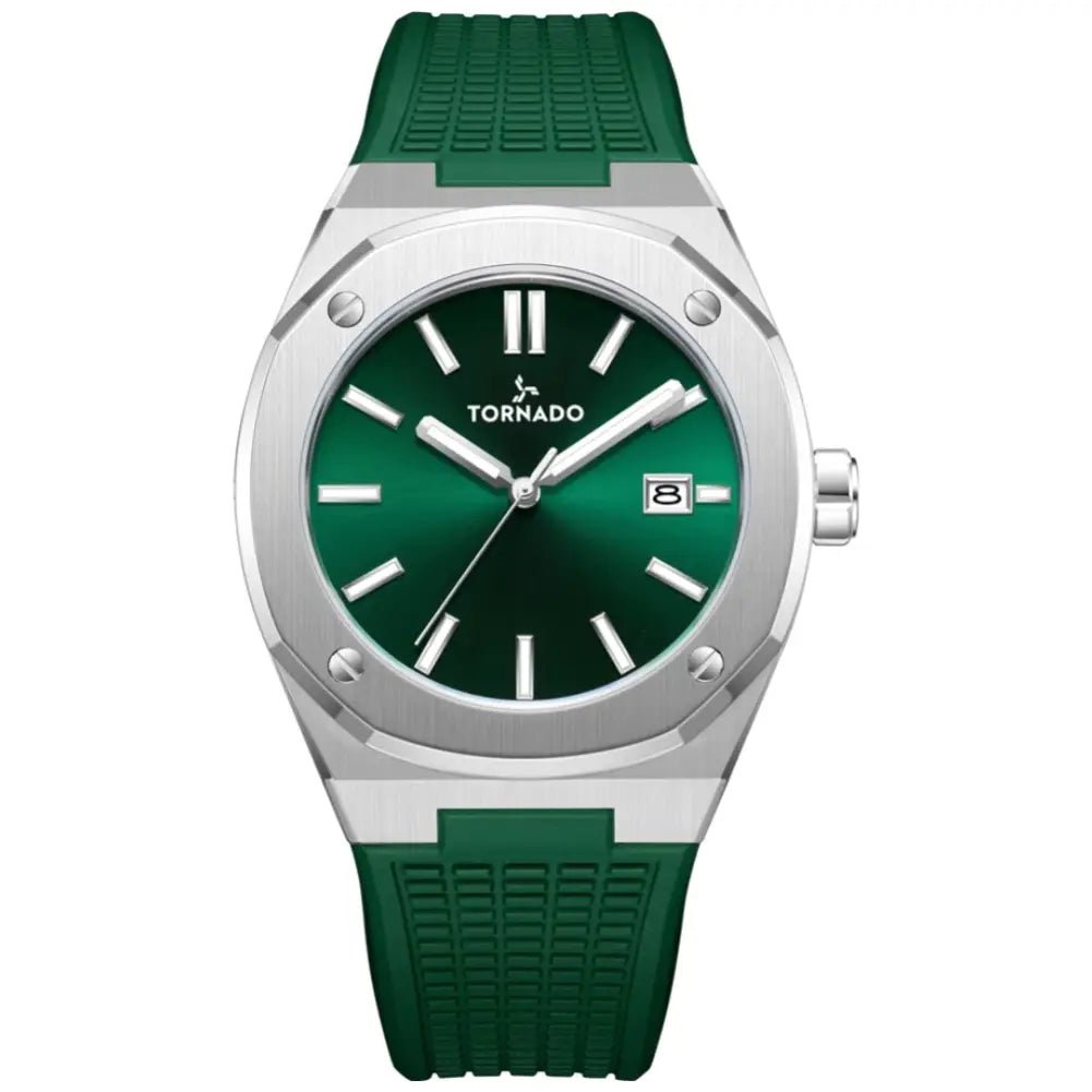 Tornado-TORNADO Aurora Twilight T23003-SSHH Analog Quartz Green Dial Silicone Strap Men's Watch-Wristbear-1