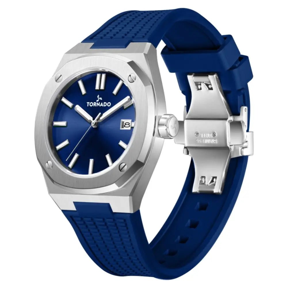 Tornado-TORNADO Aurora Twilight T23003-SSNN Analog Quartz Blue Dial Silicone Strap Men's Watch-Wristbear-5