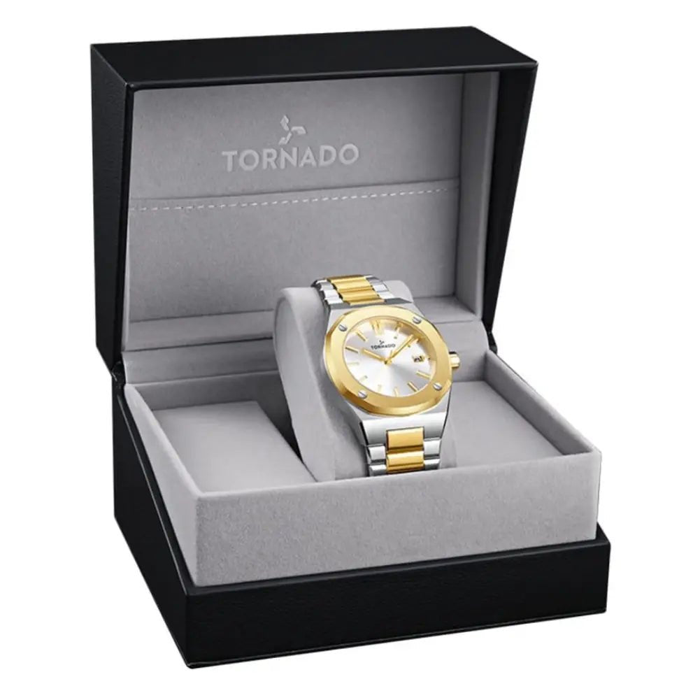 Tornado-TORNADO Aurora Twilight T23003-TBTW Analog Quartz White Dial Two-Tone Stainless Steel Bracelet Men's Watch-Wristbear-3