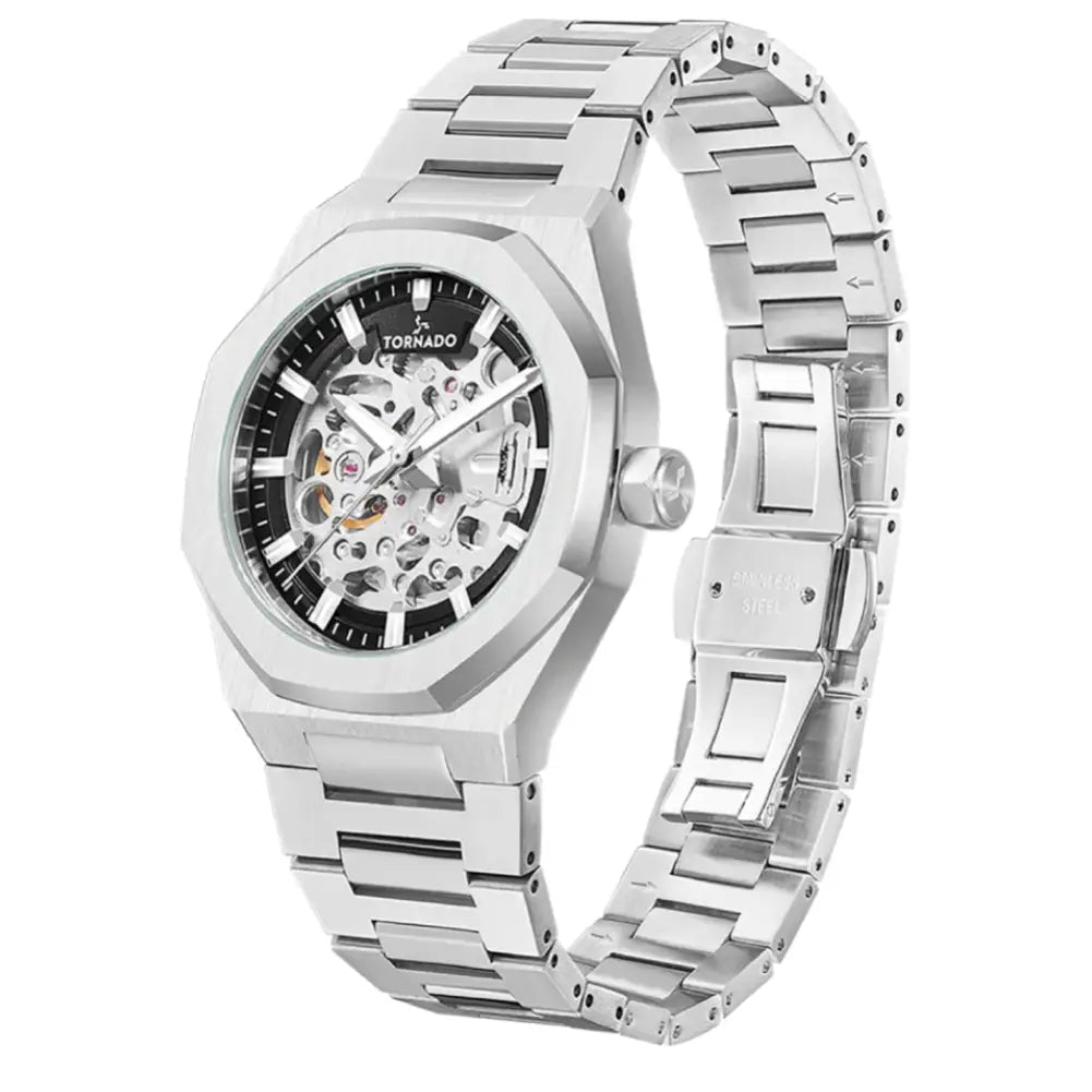 Tornado-TORNADO Autonova Automatic T24303-SBSB Automatic Skeleton Black Dial Stainless Steel Bracelet Men's Watch-Wristbear-3