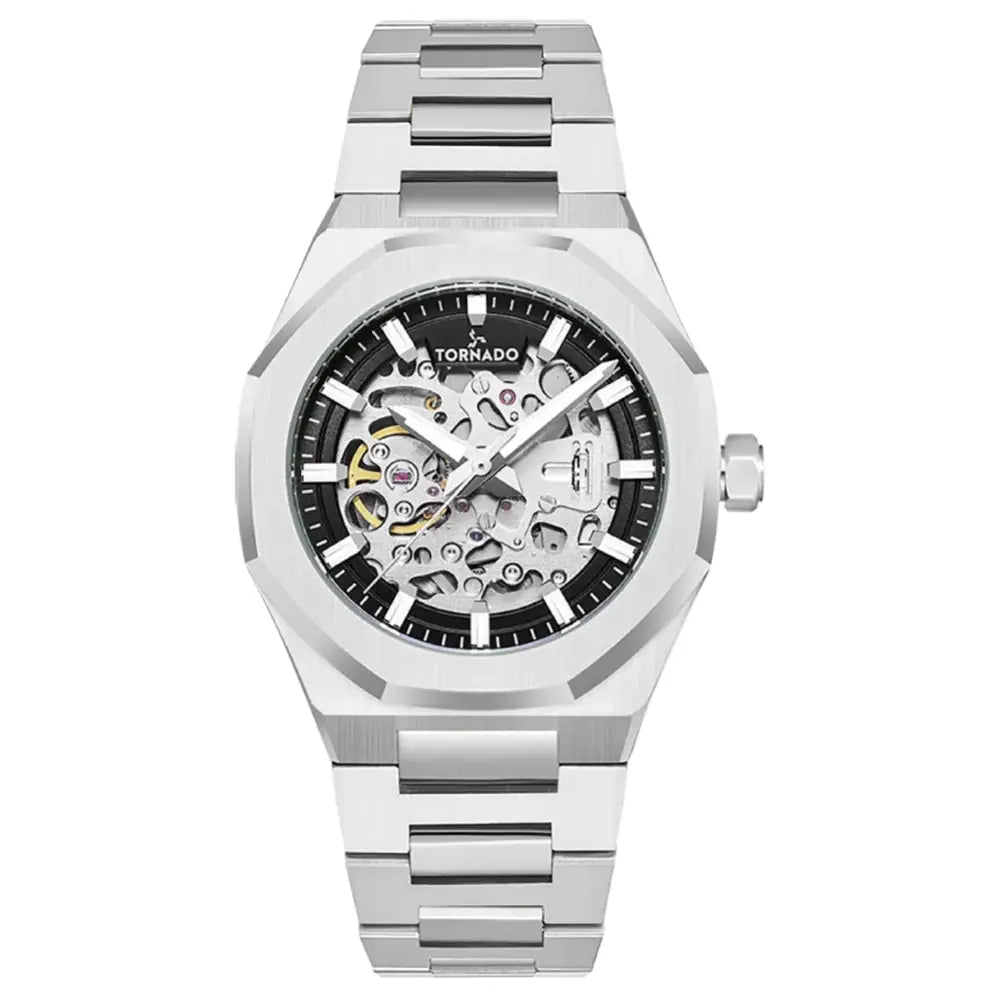 Tornado-TORNADO Autonova Automatic T24303-SBSB Automatic Skeleton Black Dial Stainless Steel Bracelet Men's Watch-Wristbear-1