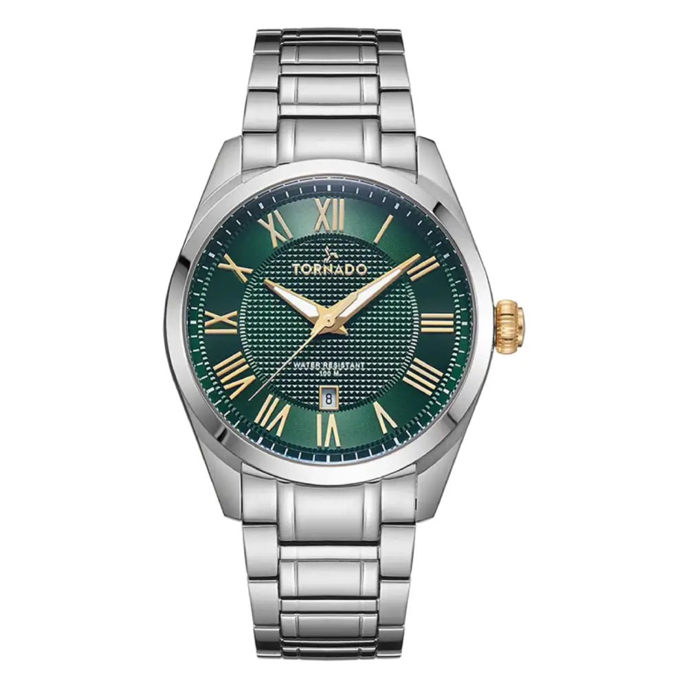 Tornado-TORNADO Celestia Classic T8007-SBSHG Analog Quartz Green Dial Stainless Steel Bracelet Men's Watch-Wristbear-1
