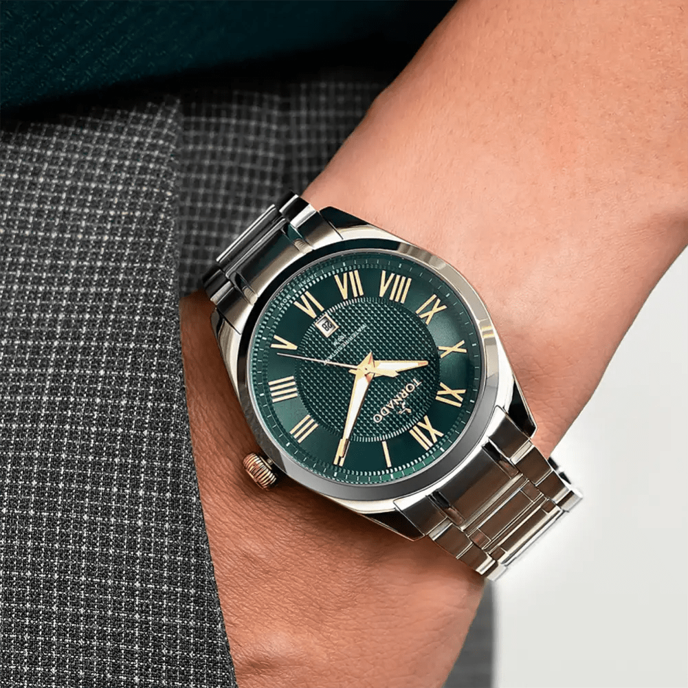 Tornado-TORNADO Celestia Classic T8007-SBSHG Analog Quartz Green Dial Stainless Steel Bracelet Men's Watch-Wristbear-2