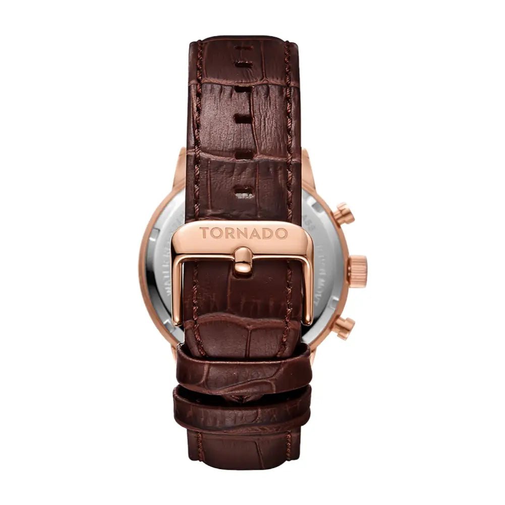 Tornado-TORNADO Celestia Elite T6102-RLDI Chronograph Quartz Ivory Dial Brown Leather Strap Men's Watch-Wristbear-4