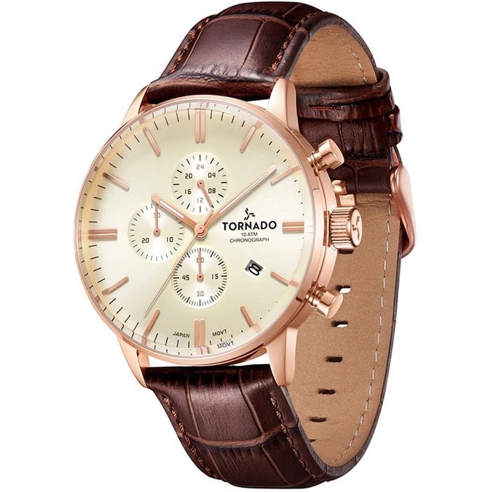Tornado-Tornado Celestia Elite T6102-RLDI Men's Chronograph - 43mm Beige Dial-Wristbear-2