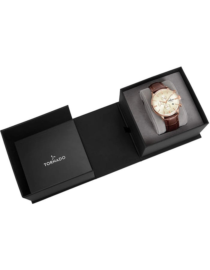Tornado-Tornado Celestia Elite T6102-RLDI Men's Chronograph - 43mm Beige Dial-Wristbear-3