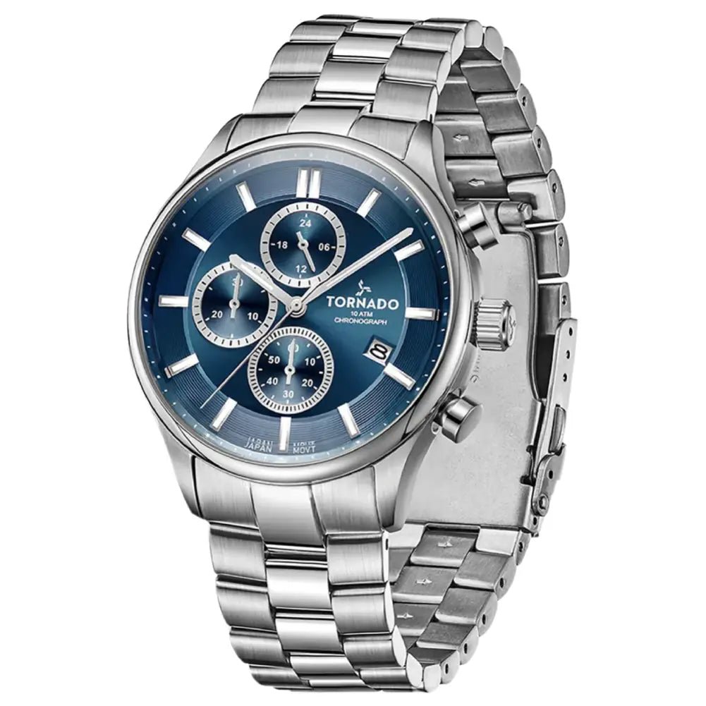 Tornado-TORNADO Celestia Elite T6106B-SBSN Chronograph Quartz Blue Dial Stainless Steel Bracelet Men's Watch-Wristbear-3