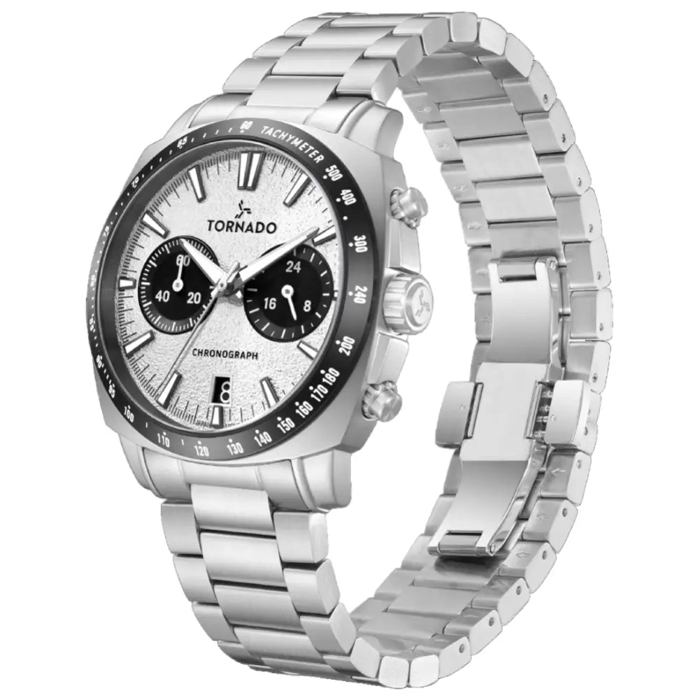 Tornado-TORNADO Gift Box T25104S-SBSW-B Chronograph Quartz Silver Sand-Textured Dial Stainless Steel Bracelet Men's Watch-Wristbear-4