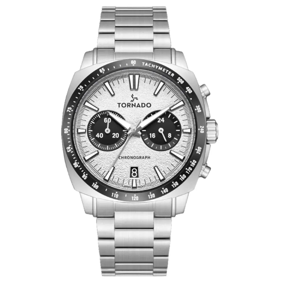 Tornado-TORNADO Gift Box T25104S-SBSW-B Chronograph Quartz Silver Sand-Textured Dial Stainless Steel Bracelet Men's Watch-Wristbear-1