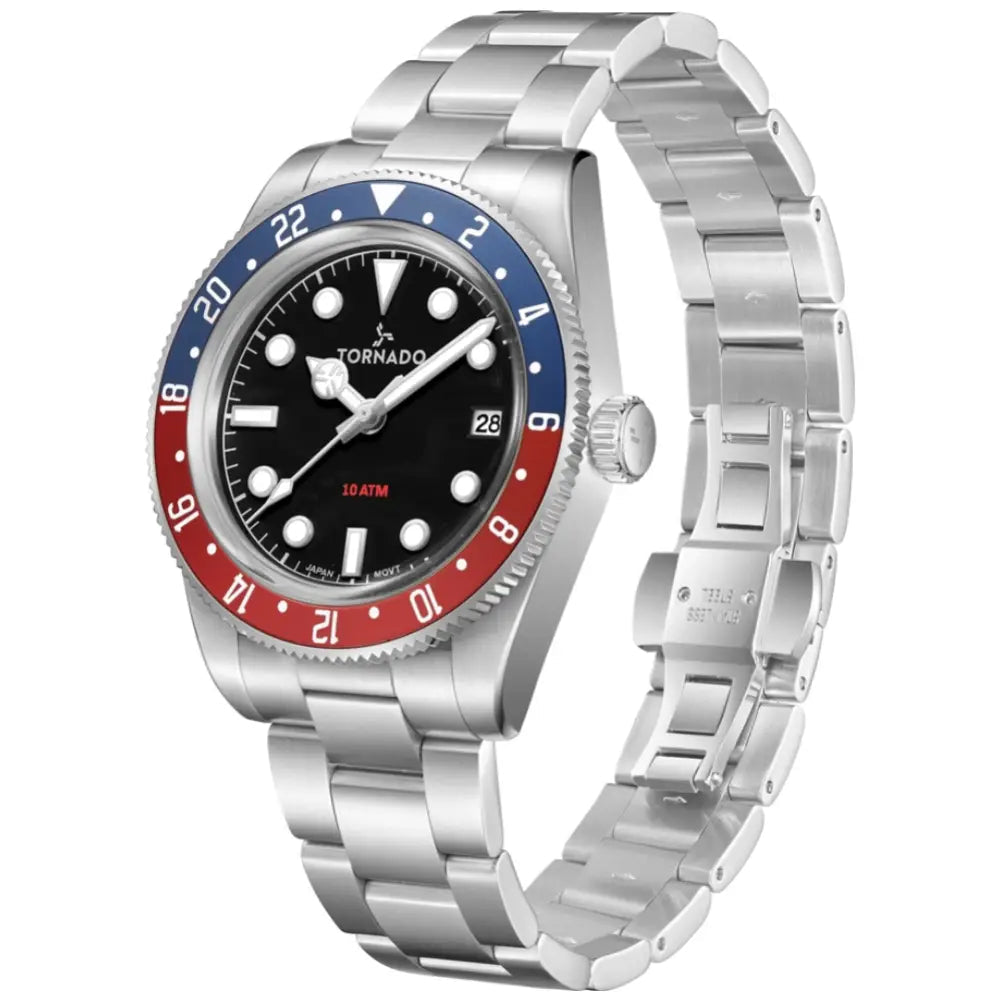 Tornado-TORNADO Lumina Date Just T24006-SBSB Analog Quartz Black Dial Stainless Steel Bracelet Men's Watch-Wristbear-4