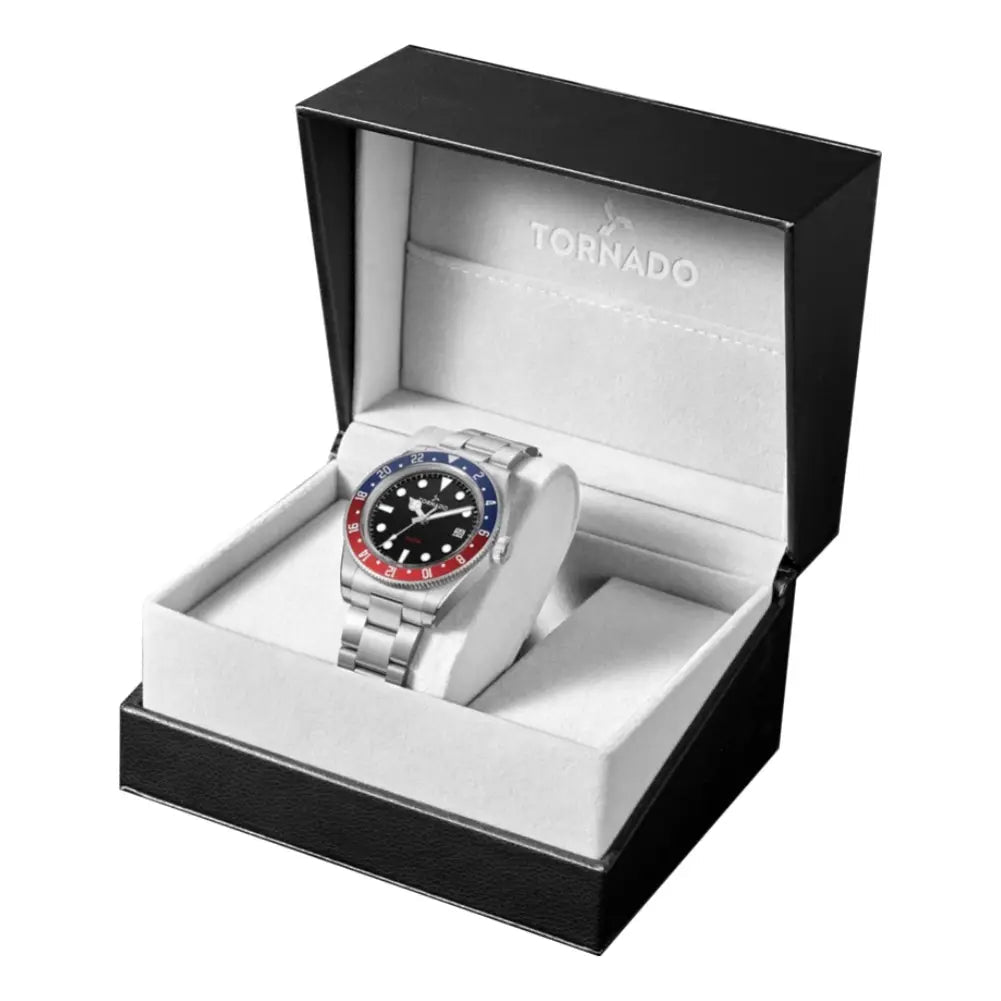 Tornado-TORNADO Lumina Date Just T24006-SBSB Analog Quartz Black Dial Stainless Steel Bracelet Men's Watch-Wristbear-5