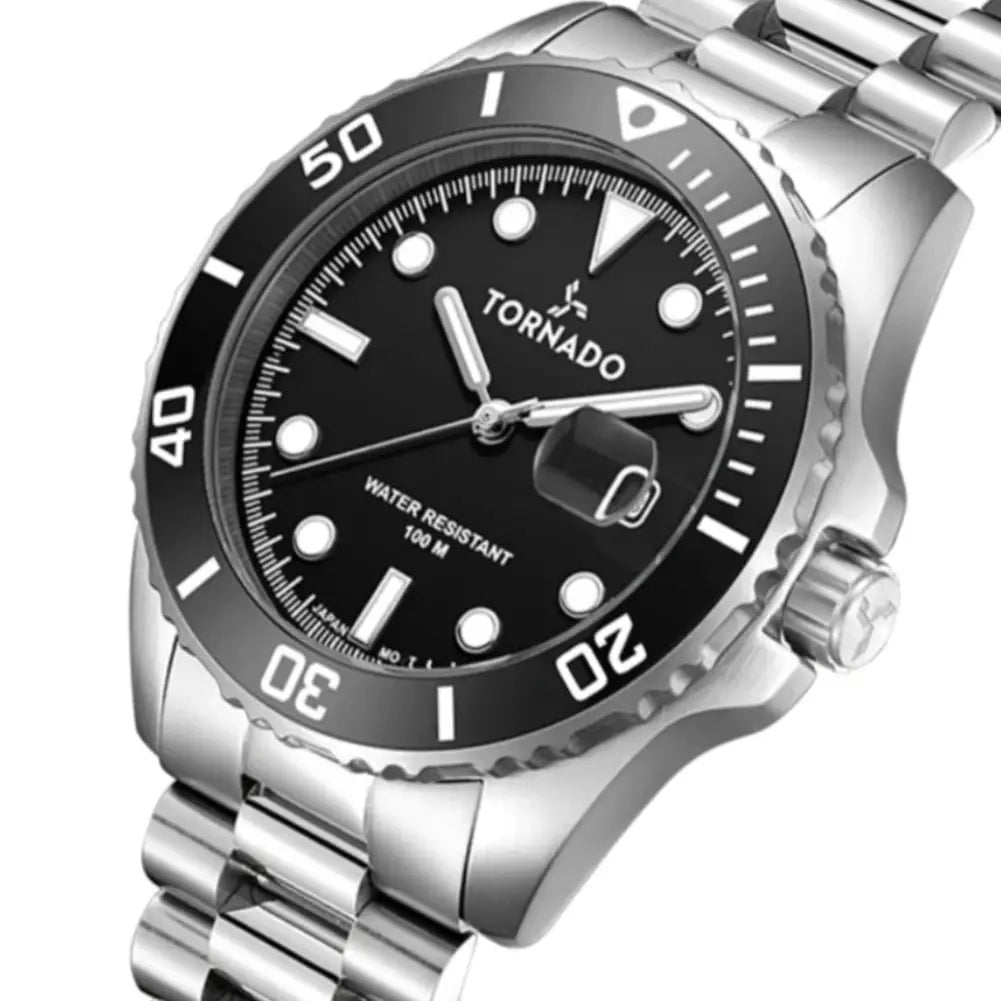 Tornado-TORNADO Lumina T22001-SBSB Analog Quartz Black Dial Stainless Steel Bracelet Men's Watch-Wristbear-4