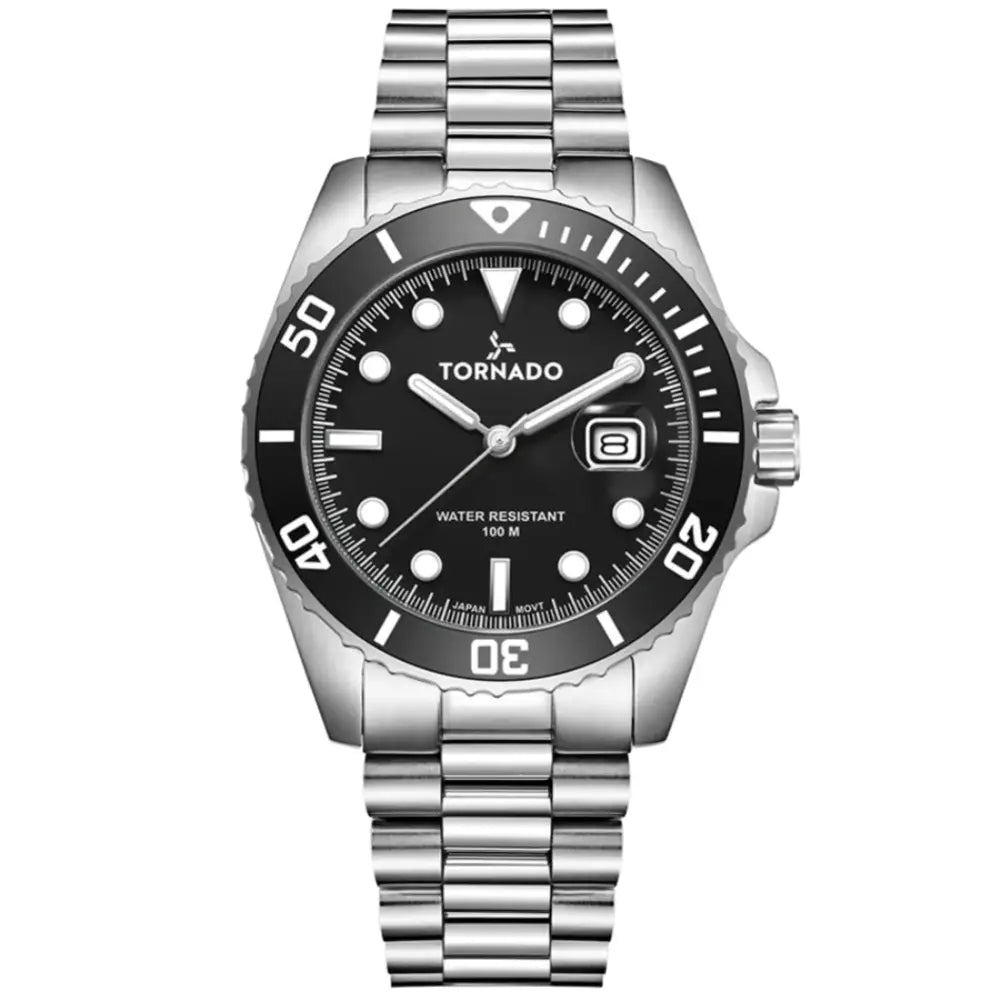 Tornado-TORNADO Lumina T22001-SBSB Analog Quartz Black Dial Stainless Steel Bracelet Men's Watch-Wristbear-1