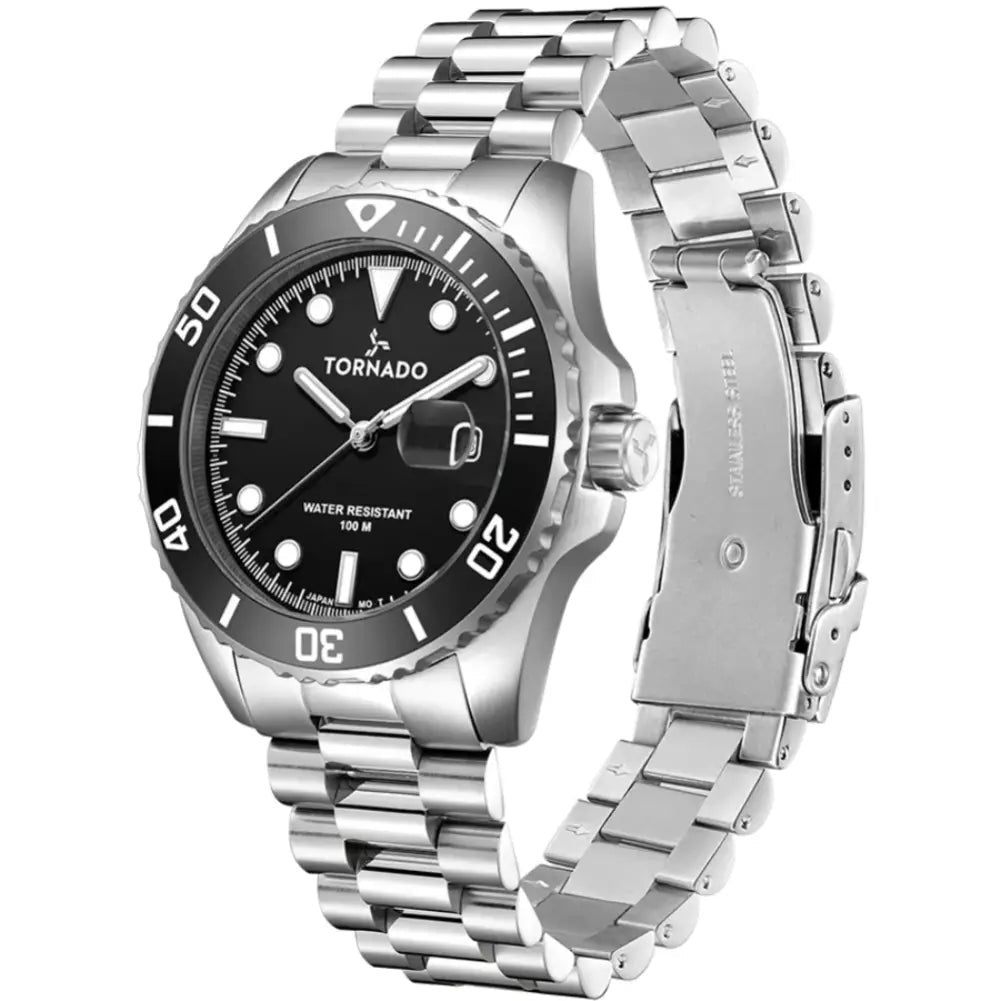Tornado-TORNADO Lumina T22001-SBSB Analog Quartz Black Dial Stainless Steel Bracelet Men's Watch-Wristbear-3