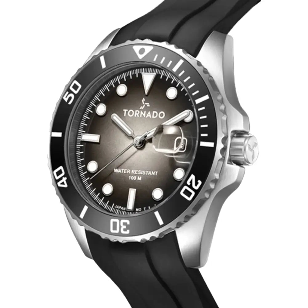 Tornado-TORNADO Lumina T22001-SSBB Analog Quartz Onyx Black Dial Black Silicone Strap Men's Watch-Wristbear-3