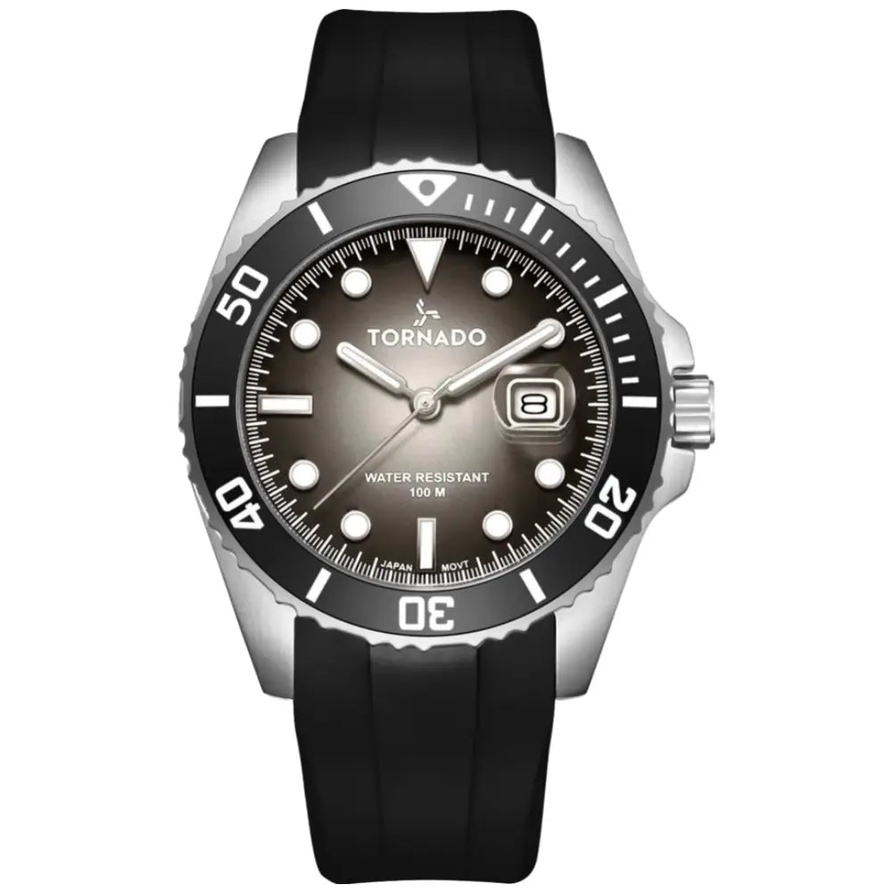 Tornado-TORNADO Lumina T22001-SSBB Analog Quartz Onyx Black Dial Black Silicone Strap Men's Watch-Wristbear-1