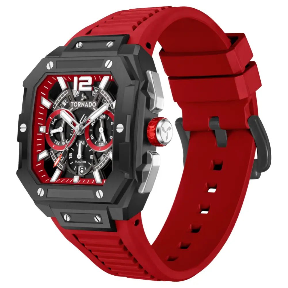 Tornado-TORNADO Xenith Curve T26101-XFRR Multi-Function Quartz Red Dial Red FKM Rubber Strap Men's Watch-Wristbear-3