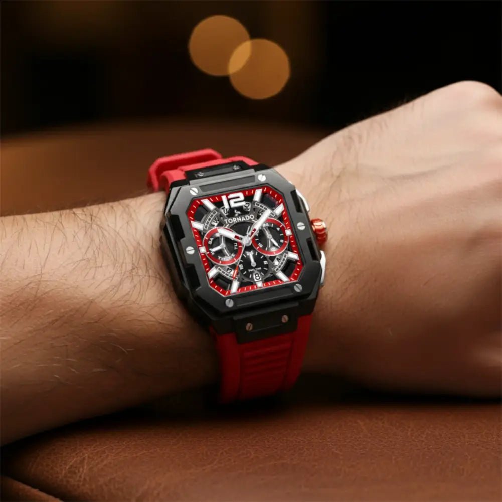 Tornado-TORNADO Xenith Curve T26101-XFRR Multi-Function Quartz Red Dial Red FKM Rubber Strap Men's Watch-Wristbear-2