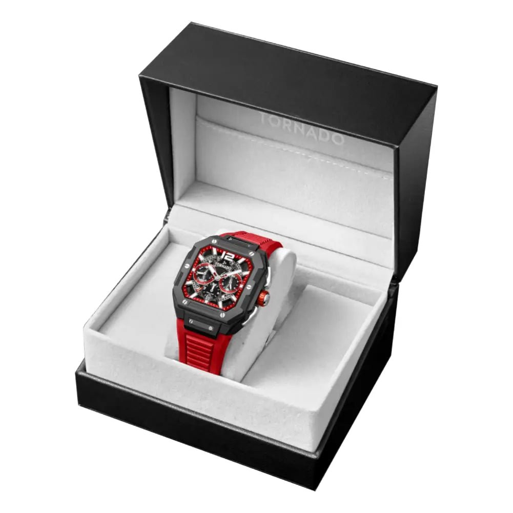 Tornado-TORNADO Xenith Curve T26101-XFRR Multi-Function Quartz Red Dial Red FKM Rubber Strap Men's Watch-Wristbear-4
