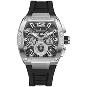 Tornado-TORNADO Xenith T23105-SSBB Multi-Function Quartz Black & Silver Skeleton Dial Black Silicone Strap Men's Watch-Wristbear-1
