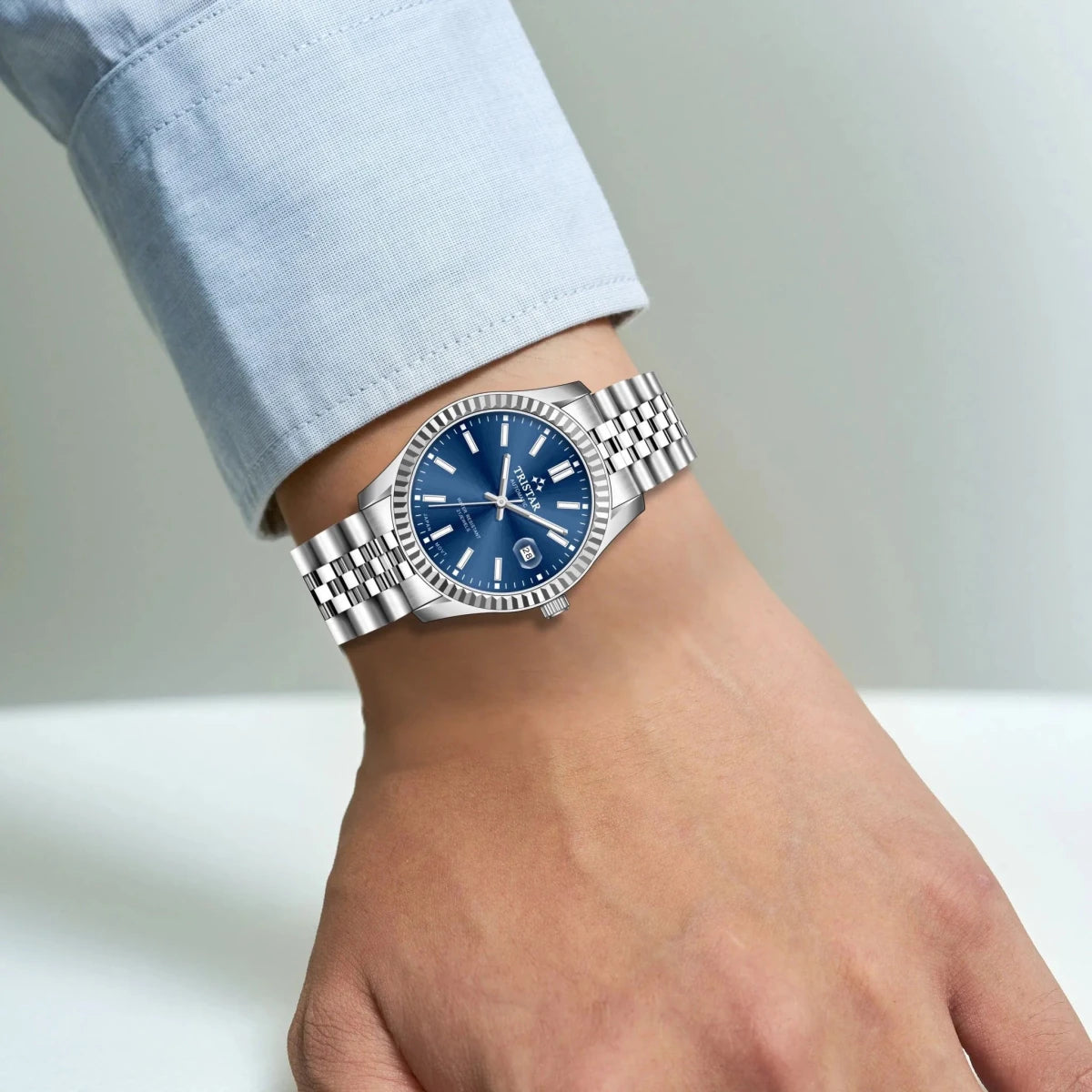 Tristar-Tristar RD Series Men's Japanese Automatic Watch with Navy Blue Dial and Stainless-Steel Bracelet-Wristbear-2