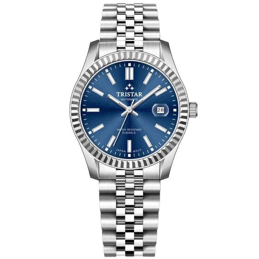 Tristar-Tristar RD Series Men's Japanese Automatic Watch with Navy Blue Dial and Stainless-Steel Bracelet-Wristbear-1